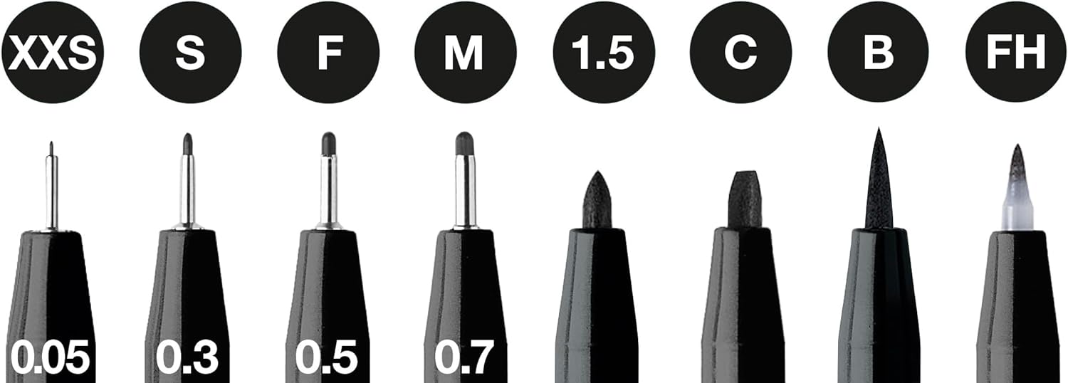 Faber-Castell Art & Graphic Pitt Artist Pen India Ink Pen, Black, Wallet Of 8, For Art, Craft, Drawing, Sketching, Home, School, University, Colouring