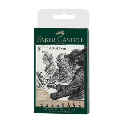 Faber-Castell Art & Graphic Pitt Artist Pen India Ink Pen, Black, Wallet Of 8, For Art, Craft, Drawing, Sketching, Home, School, University, Colouring