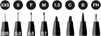 Faber-Castell Art & Graphic Pitt Artist Pen India Ink Pen, Black, Wallet Of 8, For Art, Craft, Drawing, Sketching, Home, School, University, Colouring