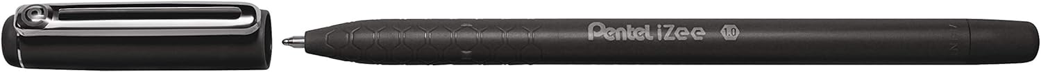 Pentel BX460-A IZee - Bolígrafo (con capuchón, clip de metal, grosor de trazo de 0,5 mm, 12 unidades), color negro