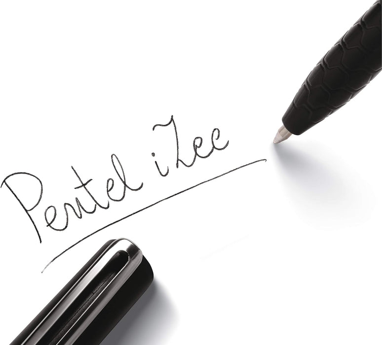Pentel BX460-A IZee - Bolígrafo (con capuchón, clip de metal, grosor de trazo de 0,5 mm, 12 unidades), color negro