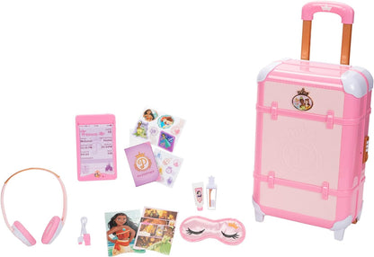 Disney Princess Travel Suitcase Play Set for Girls with Luggage Tag Style Collection, 14 Pretend Play Accessories Pieces Including Travel Passport! for Ages 3+