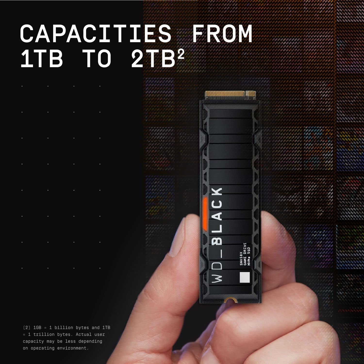 WD_BLACK SN850X 1TB NVMe M.2 SSD, M.2 2280 NVMe SSD with Heatsink, Gaming Expansion SSD, PCIe Gen4 NVMe, High Performance Internal SSD, Read speeds up to 7300 MB/s, Write speeds up to 6,300 MB/s