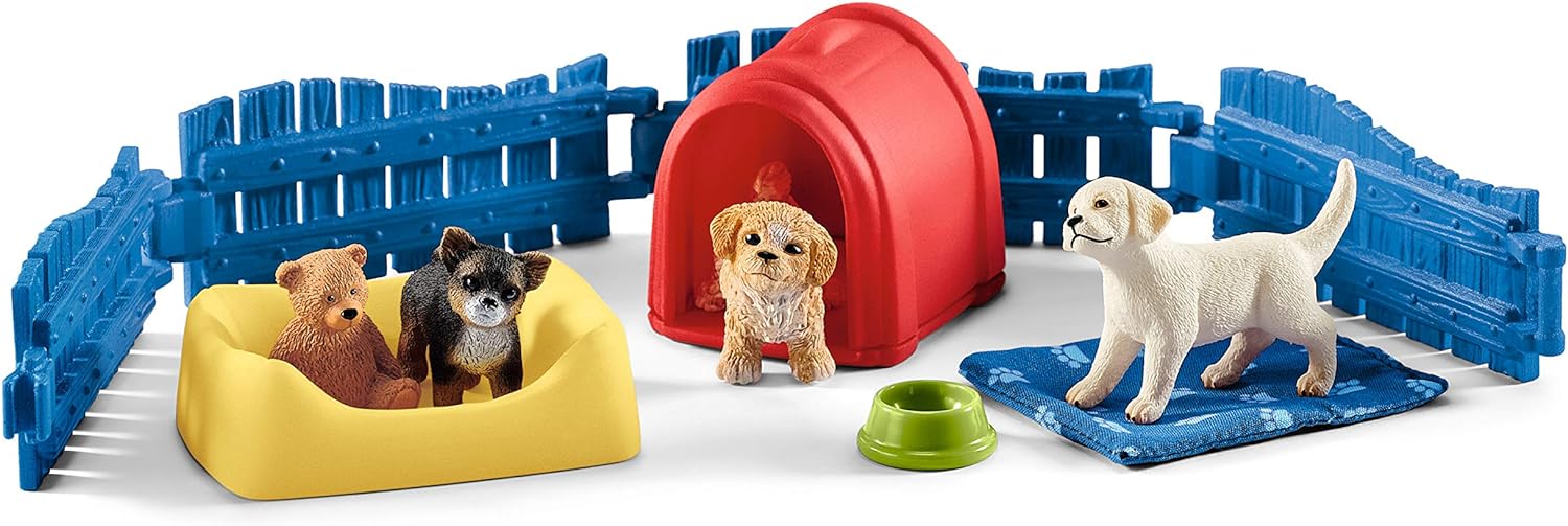 Schleich Farm World, Animal Toys for Boys and Girls Ages 3-8, 13-Piece Playset, Puppy Pen