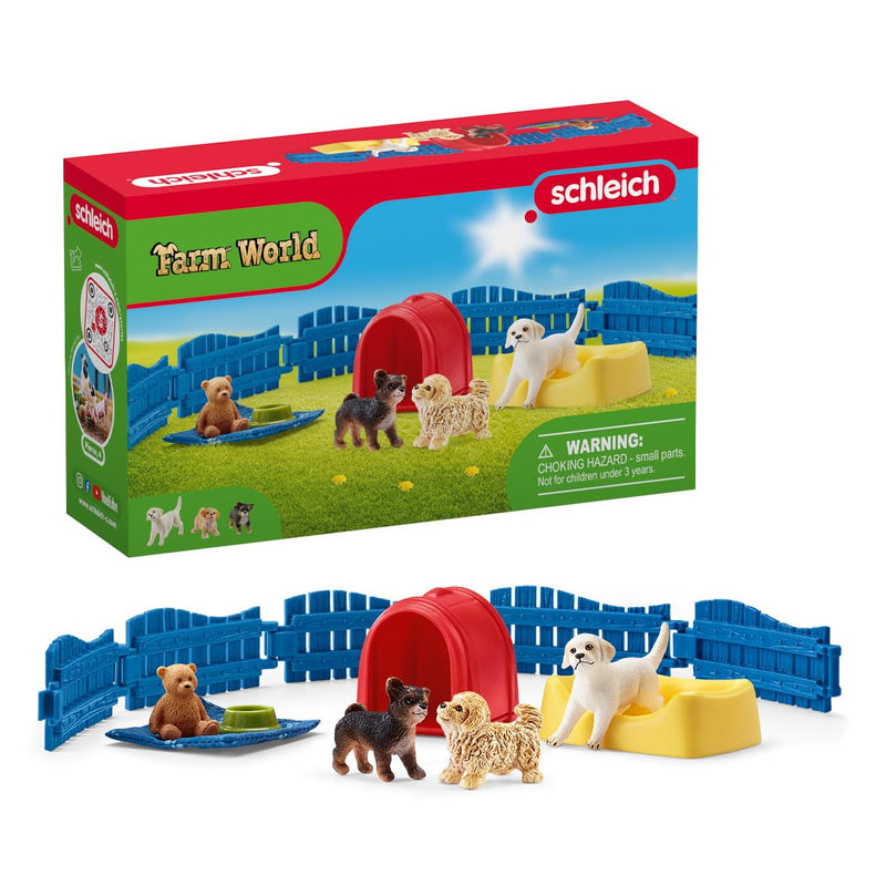 Schleich Farm World, Animal Toys for Boys and Girls Ages 3-8, 13-Piece Playset, Puppy Pen