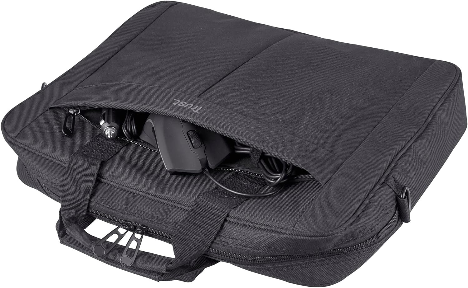 Trust Primo Laptop Bag 16 Inch, Work Bag with Padded Interior, Adjustable Shoulder Strap, Dual Metal Zippers, Messenger Bag for Business, Notebooks, Macbook - Black