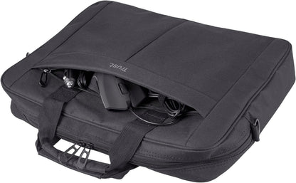 Trust Primo Laptop Bag 16 Inch, Work Bag with Padded Interior, Adjustable Shoulder Strap, Dual Metal Zippers, Messenger Bag for Business, Notebooks, Macbook - Black
