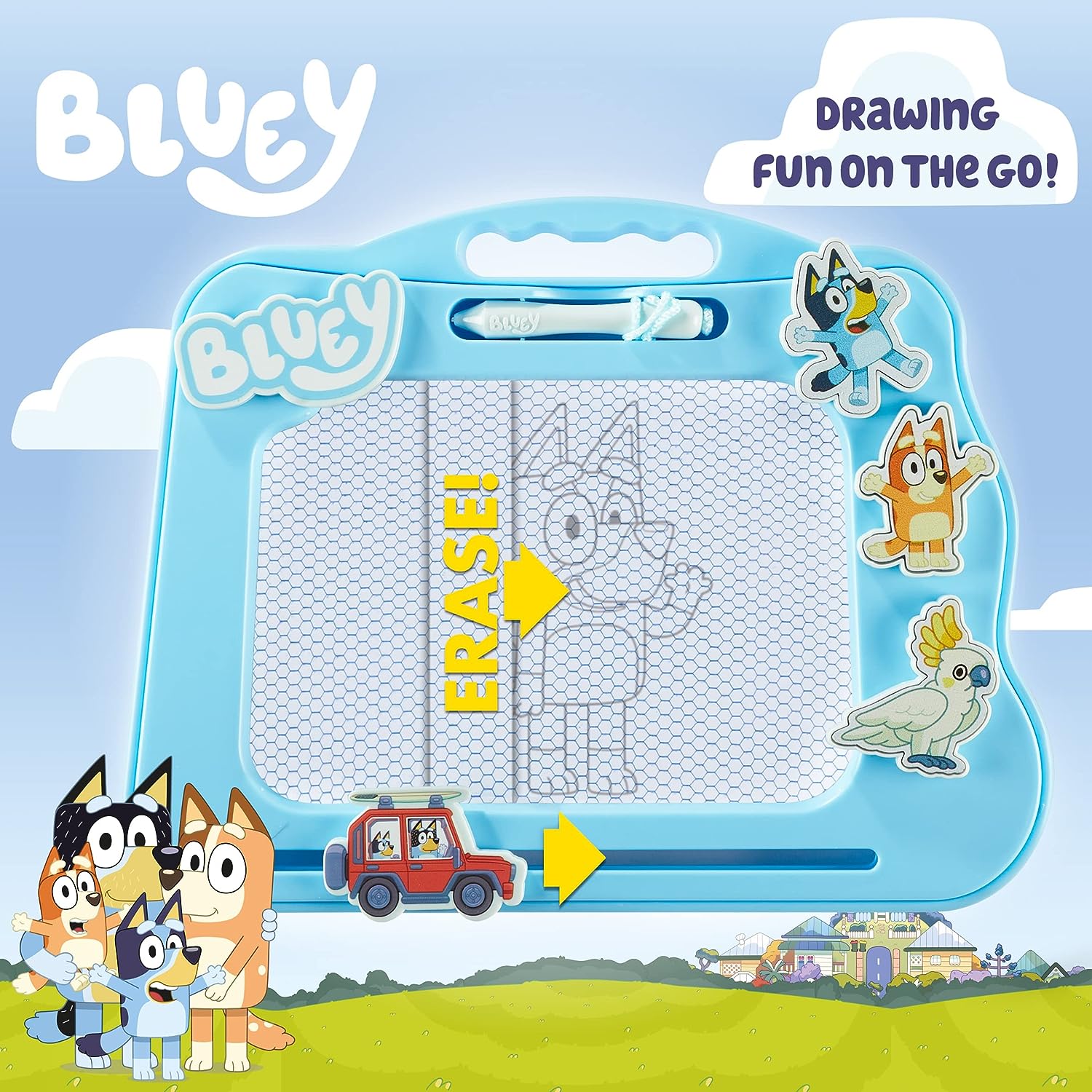 Bluey Carnet de voyage magnétique avec stylo et 3 tampons, dessinez et effacez sans désordre