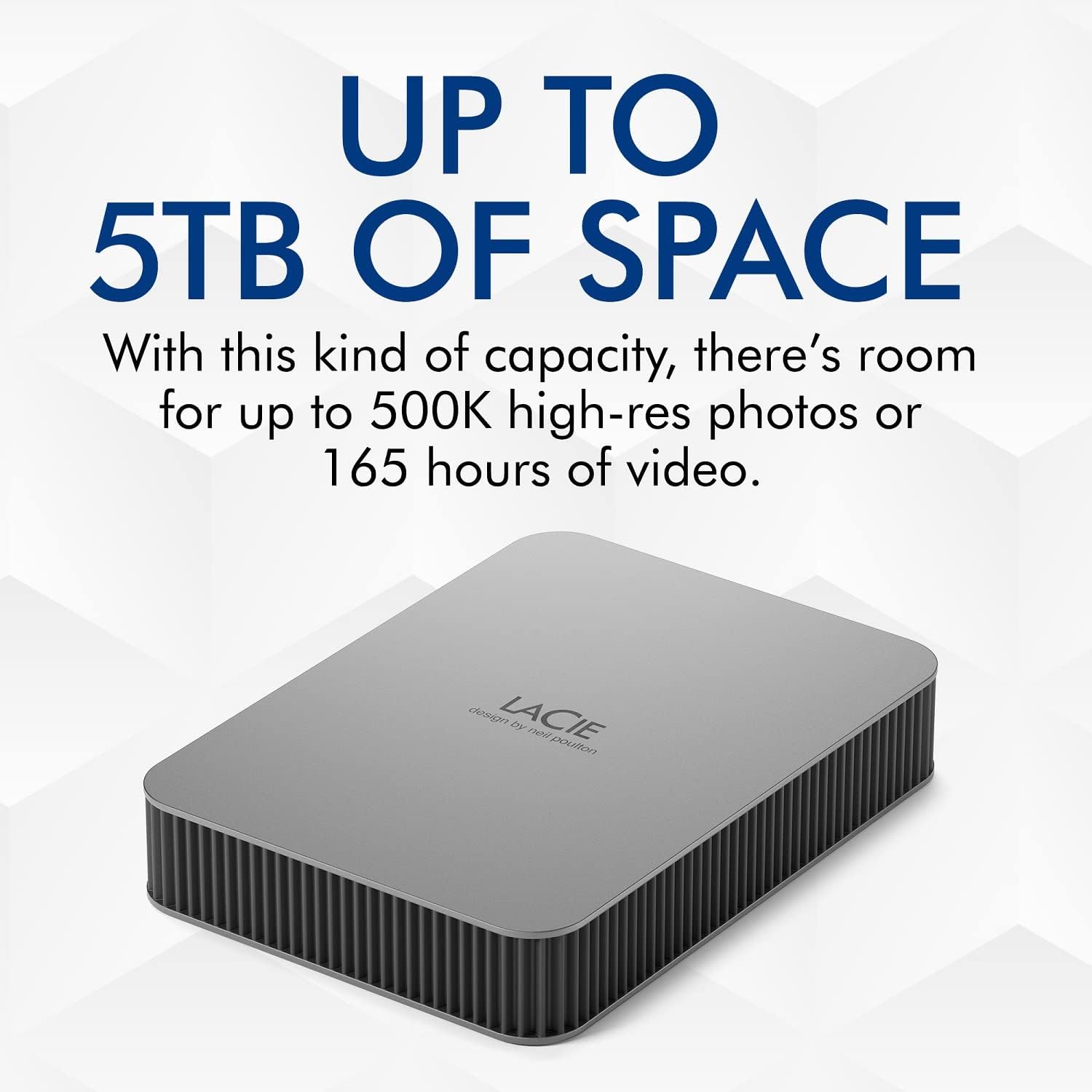 LaCie Mobile Drive Moon, 4TB, External Hard Drive Portable, Silver, USB-C 3.2, PC, Mac, with Adobe Creative Cloud, 3 Years Rescue Services (STLP4000400