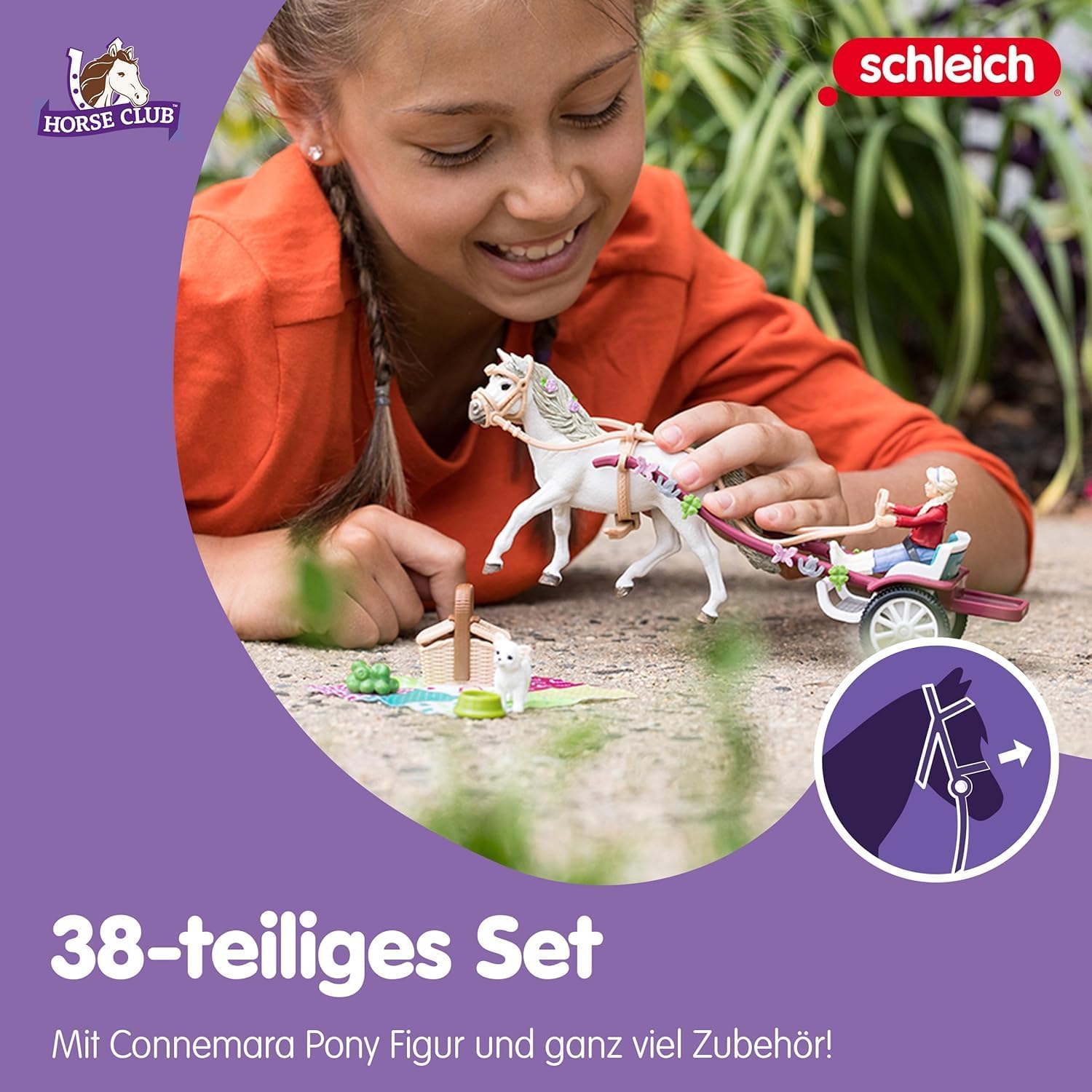 schleich HORSE CLUB — 42467 Carriage Ride With Picnic Playset, 32-Piece Horse and Carriage Toy Set with Doll, Stocked Picnic Basket and Accessories, Horse Toys for Girls & Boys Ages 5+ New packaging