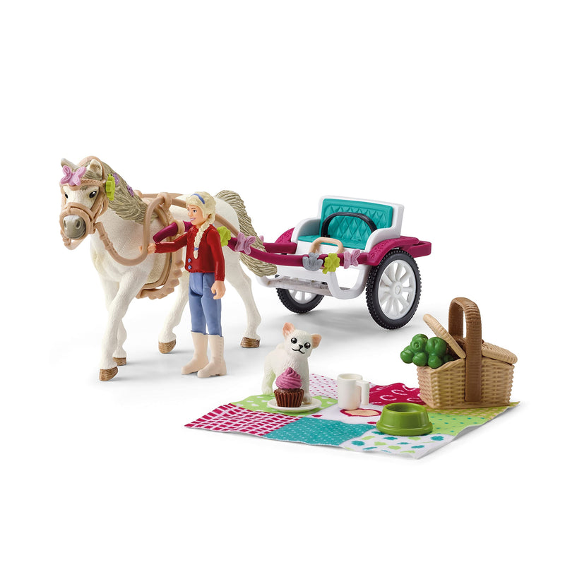 schleich HORSE CLUB — 42467 Carriage Ride With Picnic Playset, 32-Piece Horse and Carriage Toy Set with Doll, Stocked Picnic Basket and Accessories, Horse Toys for Girls & Boys Ages 5+ New packaging