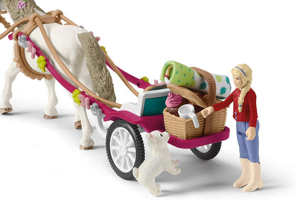 schleich HORSE CLUB — 42467 Carriage Ride With Picnic Playset, 32-Piece Horse and Carriage Toy Set with Doll, Stocked Picnic Basket and Accessories, Horse Toys for Girls & Boys Ages 5+ New packaging