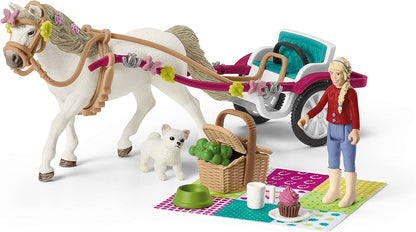 schleich HORSE CLUB — 42467 Carriage Ride With Picnic Playset, 32-Piece Horse and Carriage Toy Set with Doll, Stocked Picnic Basket and Accessories, Horse Toys for Girls & Boys Ages 5+ New packaging
