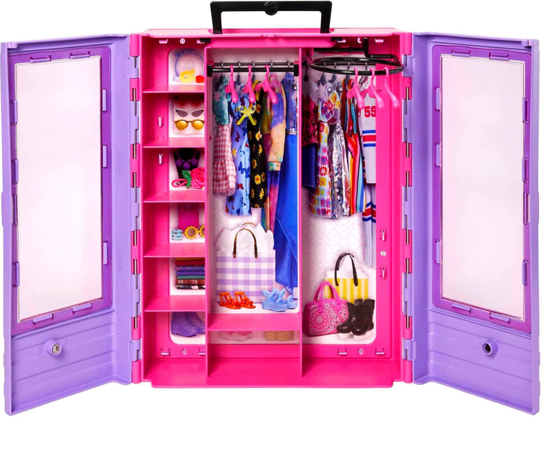 Barbie Fashionistas Ultimate Closet Accessory, Translucent Doors, Storage Spaces, Fold-out Rack, 6 Hangers, Great Gift for 3 Years Old & Up