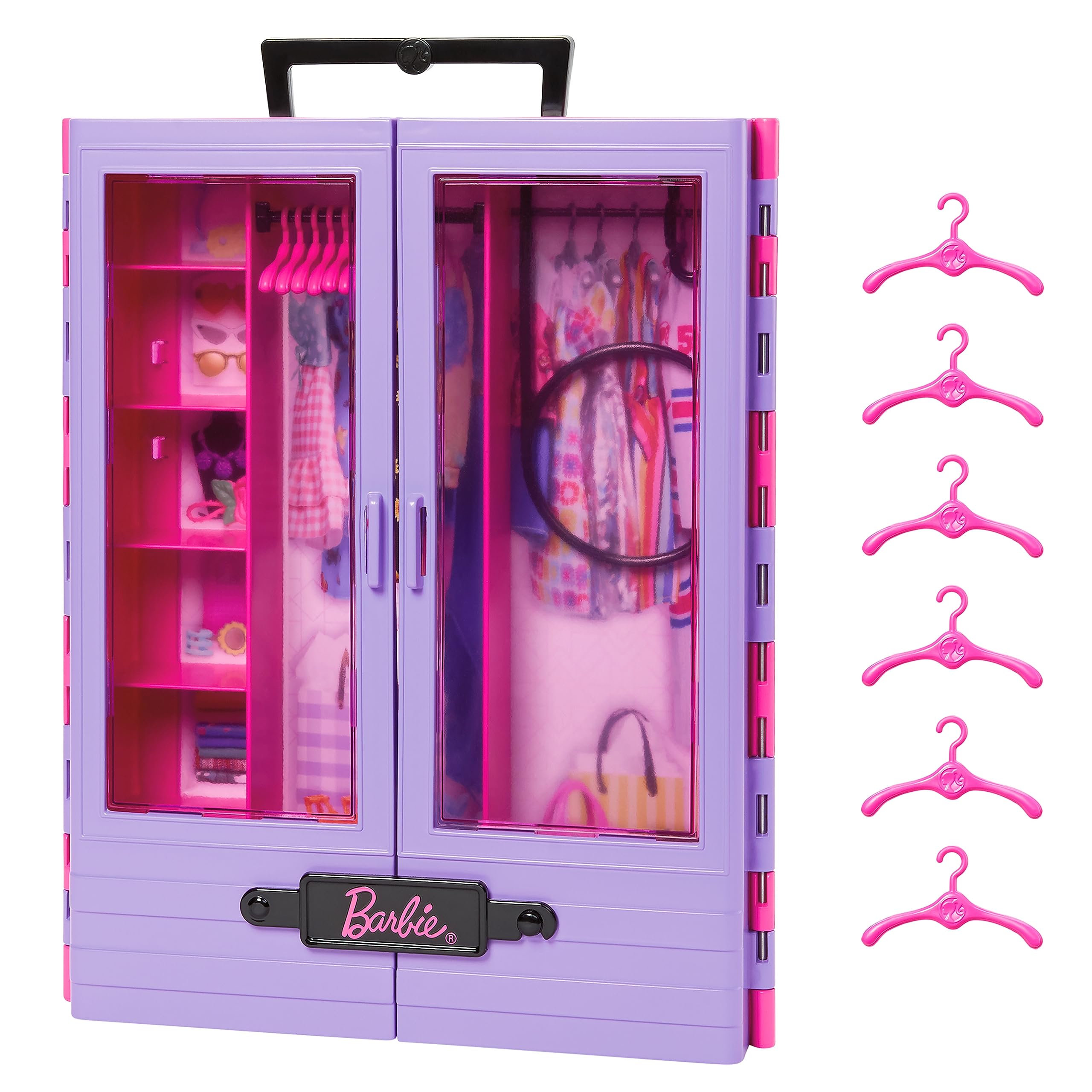 Barbie Fashionistas Ultimate Closet Accessory, Translucent Doors, Storage Spaces, Fold-out Rack, 6 Hangers, Great Gift for 3 Years Old & Up