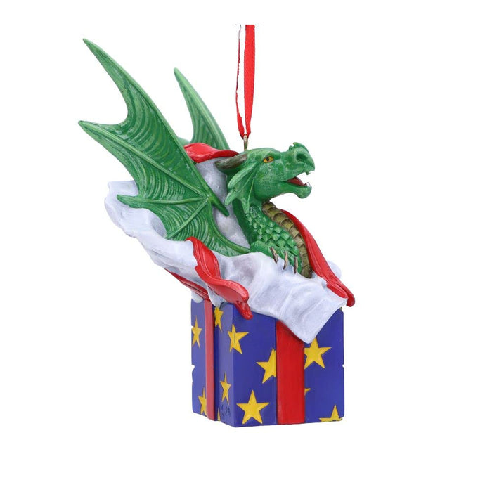 Nemesis Now Anne Stokes Surprise Gift Dragon Hanging Ornament 12.5cm, Resin, Green, Lisa Parker Giftware, Gothic Festive Hanging Decoration, Cast in the Finest Resin, Expertly Hand-Painted