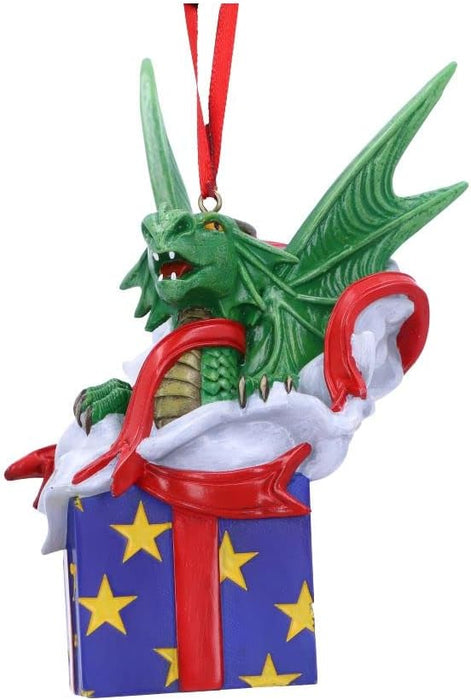 Nemesis Now Anne Stokes Surprise Gift Dragon Hanging Ornament 12.5cm, Resin, Green, Lisa Parker Giftware, Gothic Festive Hanging Decoration, Cast in the Finest Resin, Expertly Hand-Painted