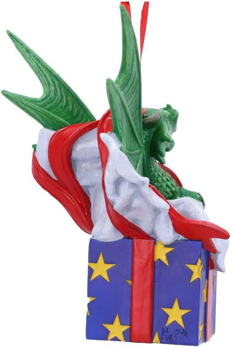 Nemesis Now Anne Stokes Surprise Gift Dragon Hanging Ornament 12.5cm, Resin, Green, Lisa Parker Giftware, Gothic Festive Hanging Decoration, Cast in the Finest Resin, Expertly Hand-Painted