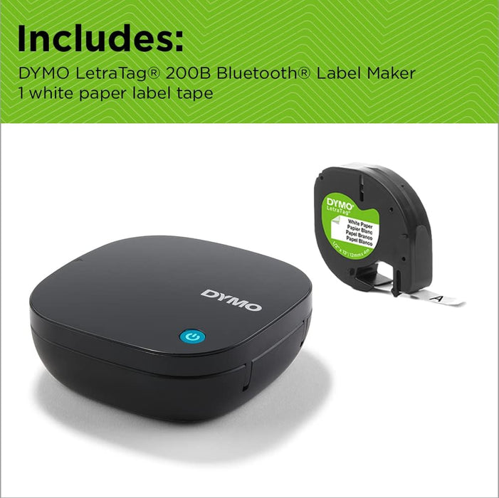 Dymo LetraTag 200B Bluetooth Label Maker | Compact Label Printer | Connects Through Bluetooth Wireless Technology to iOS and Android | Includes 1 White Paper Label Tape