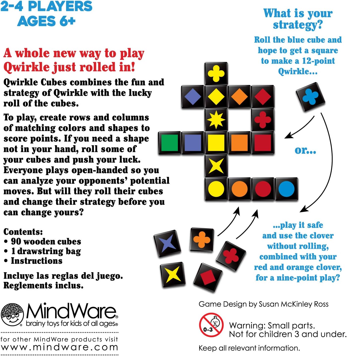 MindWare , Qwirkle Cubes, Miniature Game, Ages 6+, 2-4 Players, 45 Minutes Playing Time