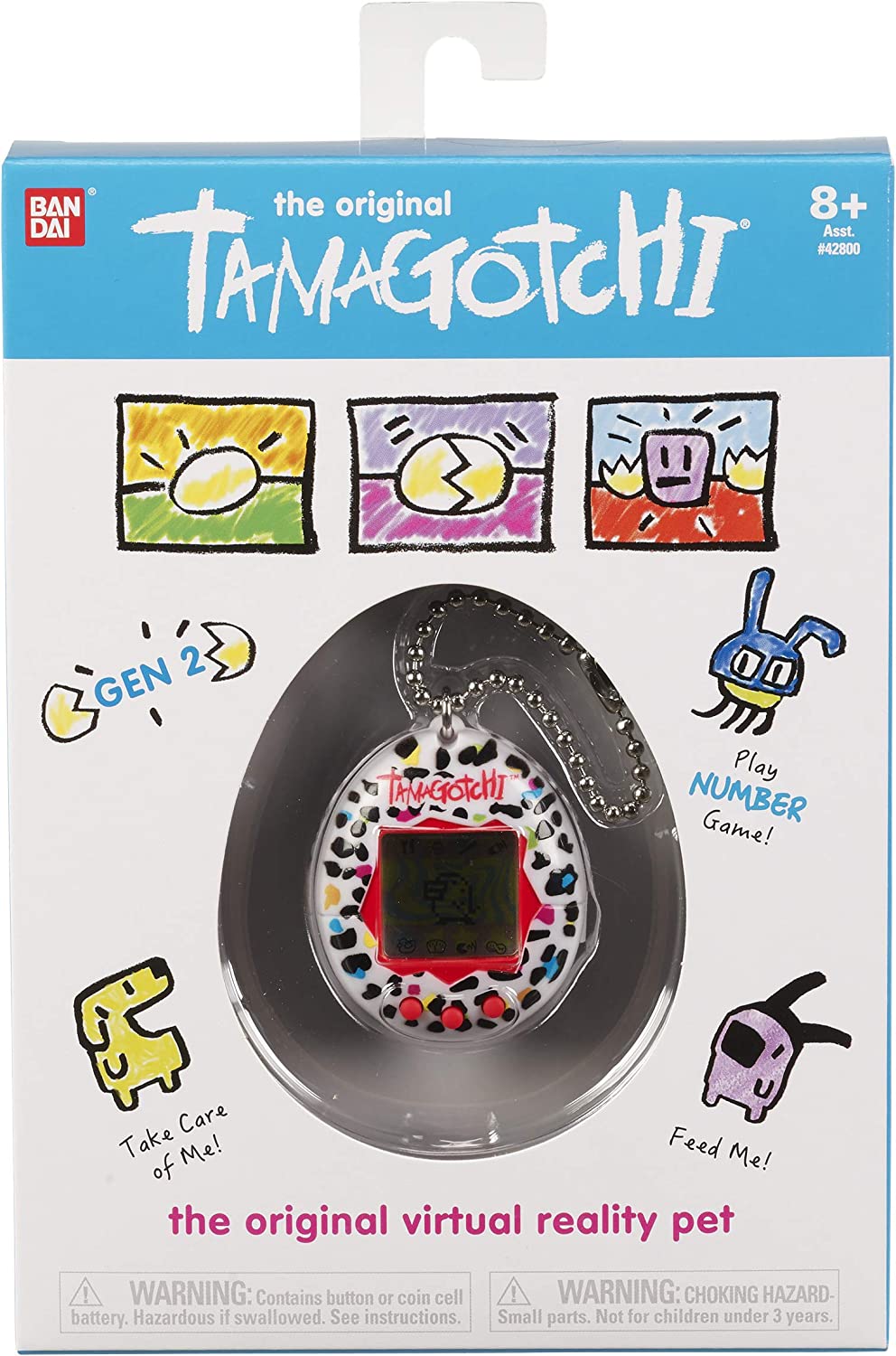 TAMAGOTCHI 42945NBNP Bandai Leoparden-Gehäuse mit Kette - Das Original Virtual-Reality-Haustier, Mehrfarbig