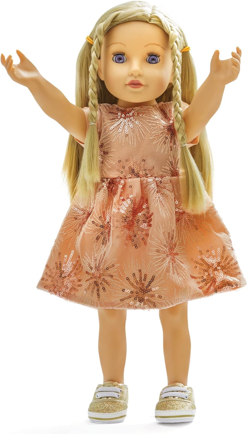 Heless 1230 Clothes in Rose Gold Design, Elegant Glitter Dress with Star-Shaped Sequins for Dolls and Cuddly Toys, Size, 28-35 cm
