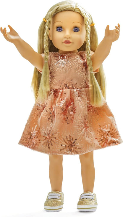 Heless 1230 Clothes in Rose Gold Design, Elegant Glitter Dress with Star-Shaped Sequins for Dolls and Cuddly Toys, Size, 28-35 cm