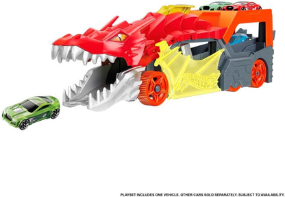 Hot Wheels City Toy Car Track Set, Dragon Launch Transporter & 1:64 Scale Car, Launch Vehicles from Creature's Mouth, Stores up to 5 Vehicles