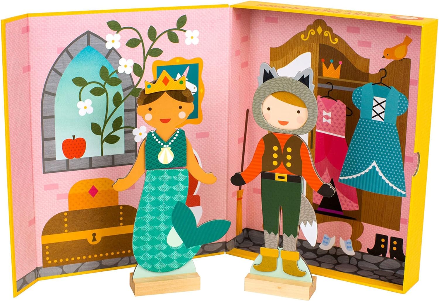 Petit Collage Magnetic Dress Up, Fairy Tales – Magnetic Game Board with Mix and Match Magnetic Pieces, Ideal for Ages 3+ – Includes 2 Dolls and Over 52 Creative Magnetic Pieces, 1 ea, (PTC104