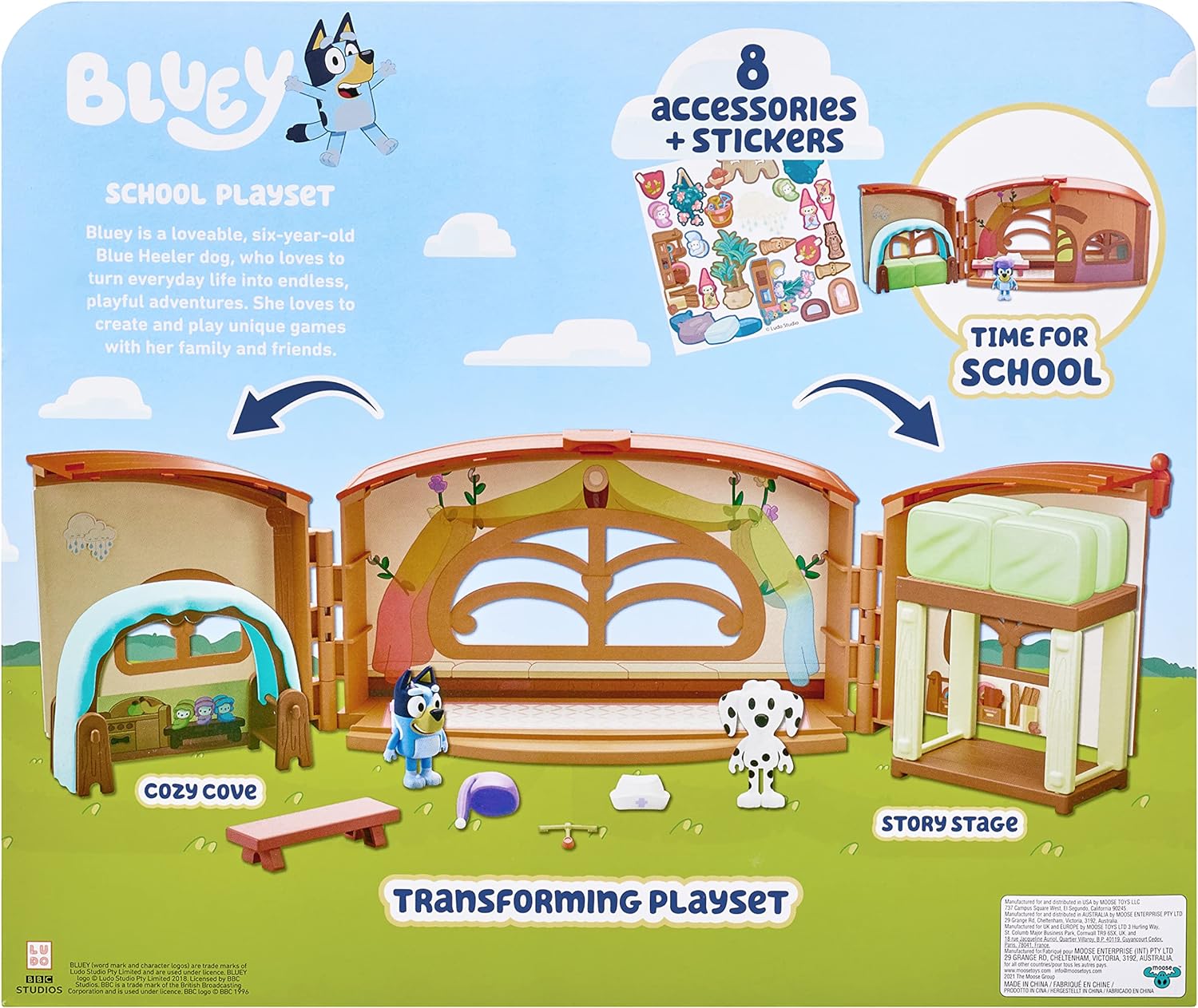 Bluey School Friends- Calypso's School Playset, 2.5-3" posable Figures Playset