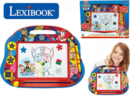 LEXIBOOK, Paw Patrol, Tablero de Dibujo magnético mágico Multicolor, Juguete Creativo artístico para niñas y niños, Lápiz óptico y Sellos, Rojo/Azul, CRPA550