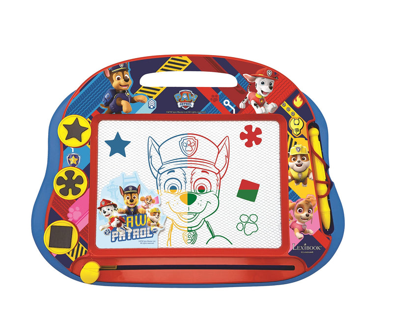 LEXIBOOK, Paw Patrol, Tablero de Dibujo magnético mágico Multicolor, Juguete Creativo artístico para niñas y niños, Lápiz óptico y Sellos, Rojo/Azul, CRPA550