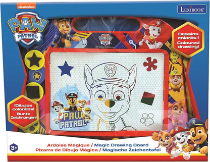 LEXIBOOK, Paw Patrol, Tablero de Dibujo magnético mágico Multicolor, Juguete Creativo artístico para niñas y niños, Lápiz óptico y Sellos, Rojo/Azul, CRPA550