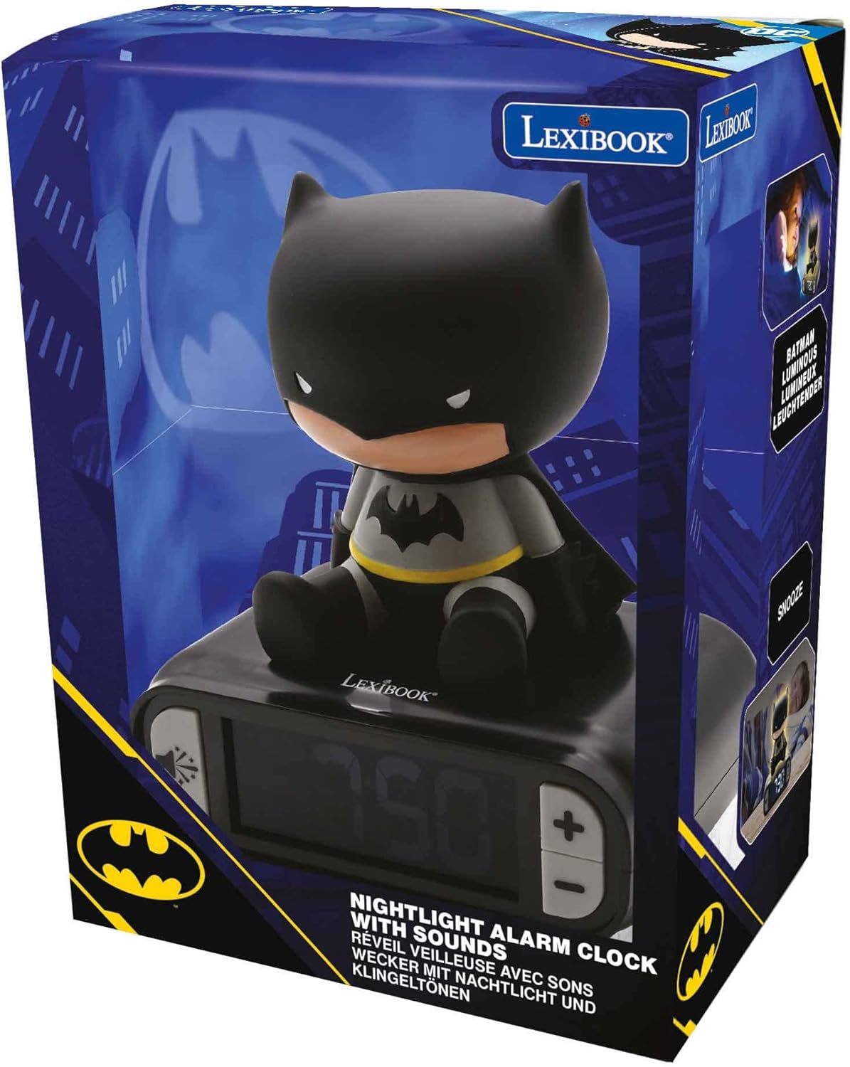 LEXIBOOK Digital Alarm Night Light Snooze, Childrens Clock, Luminous Batman, Black Colour