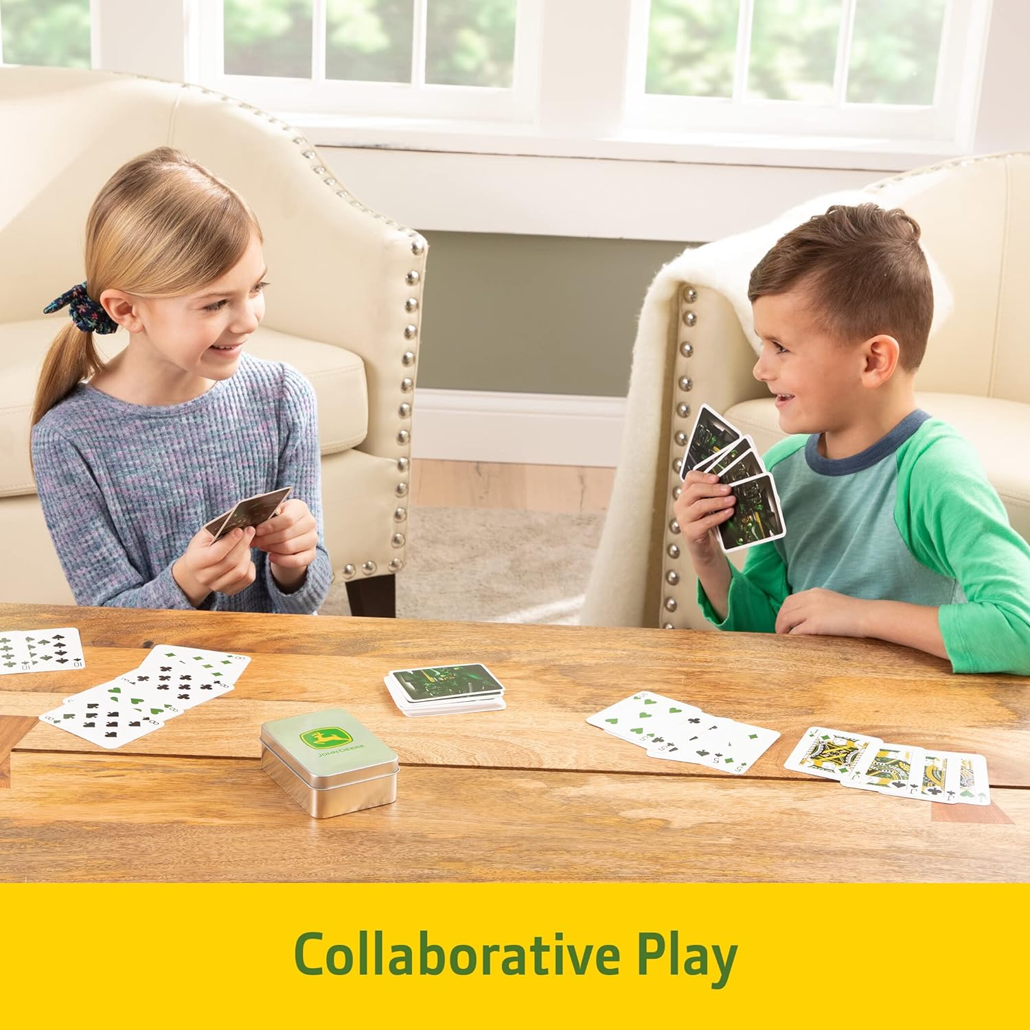 John Deere Playing Cards in Tin, 52 Card Deck Featuring Tractor Image, Includes Collector's Tin Box with Logo, Card Game for Kids Aged 6 Years +