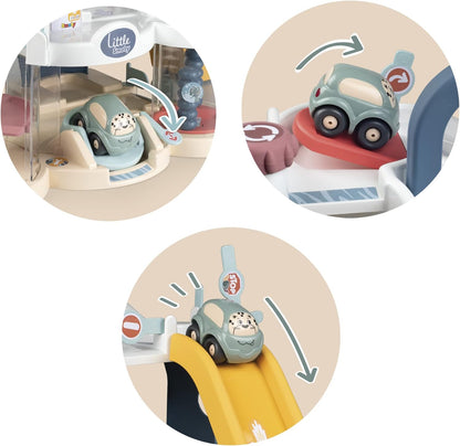 Smoby- Little Smoby Mi Primer Garaje, Incluye 1 Coche y Múltiples Funciones, Elevador, Apto a Partir de 18 Meses (7600140202
