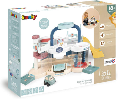 Smoby- Little Smoby Mi Primer Garaje, Incluye 1 Coche y Múltiples Funciones, Elevador, Apto a Partir de 18 Meses (7600140202