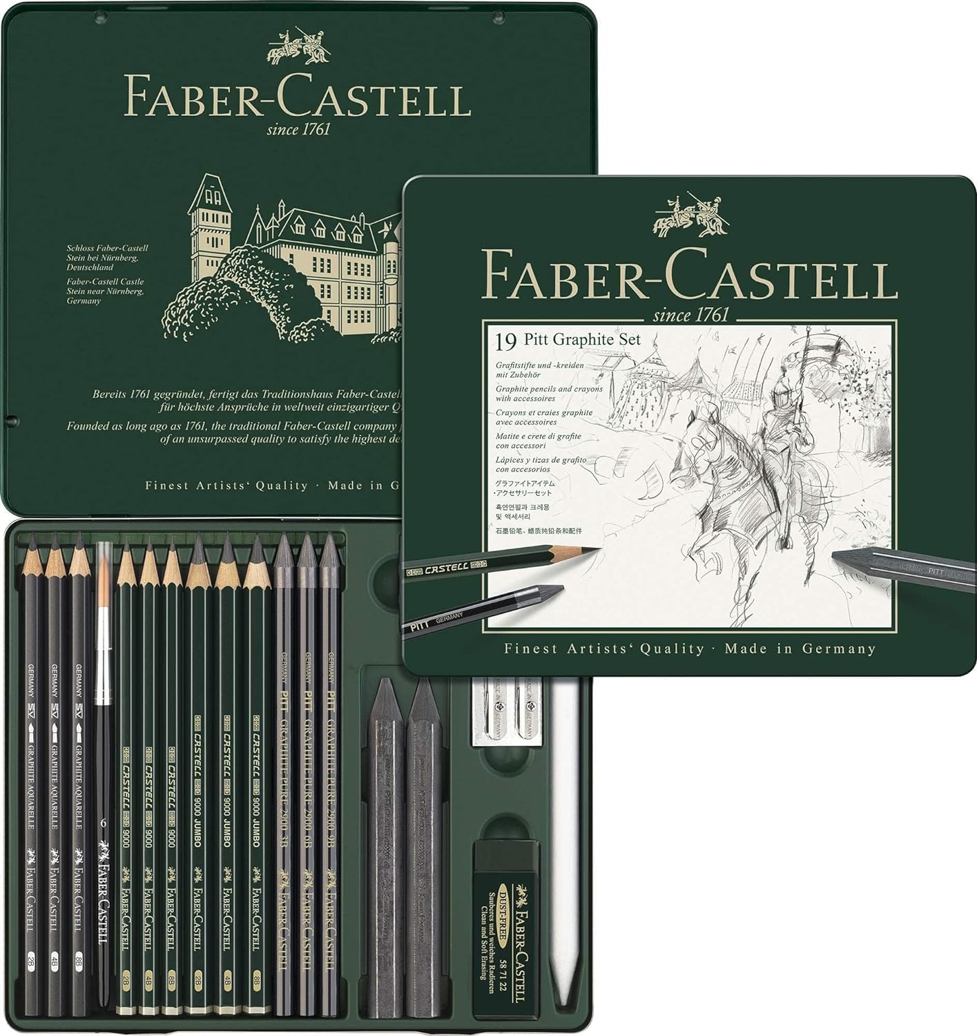 Faber-Castell PITT Graphite 19-Piece Medium Tin Professional Quality Set in a Metal Case With