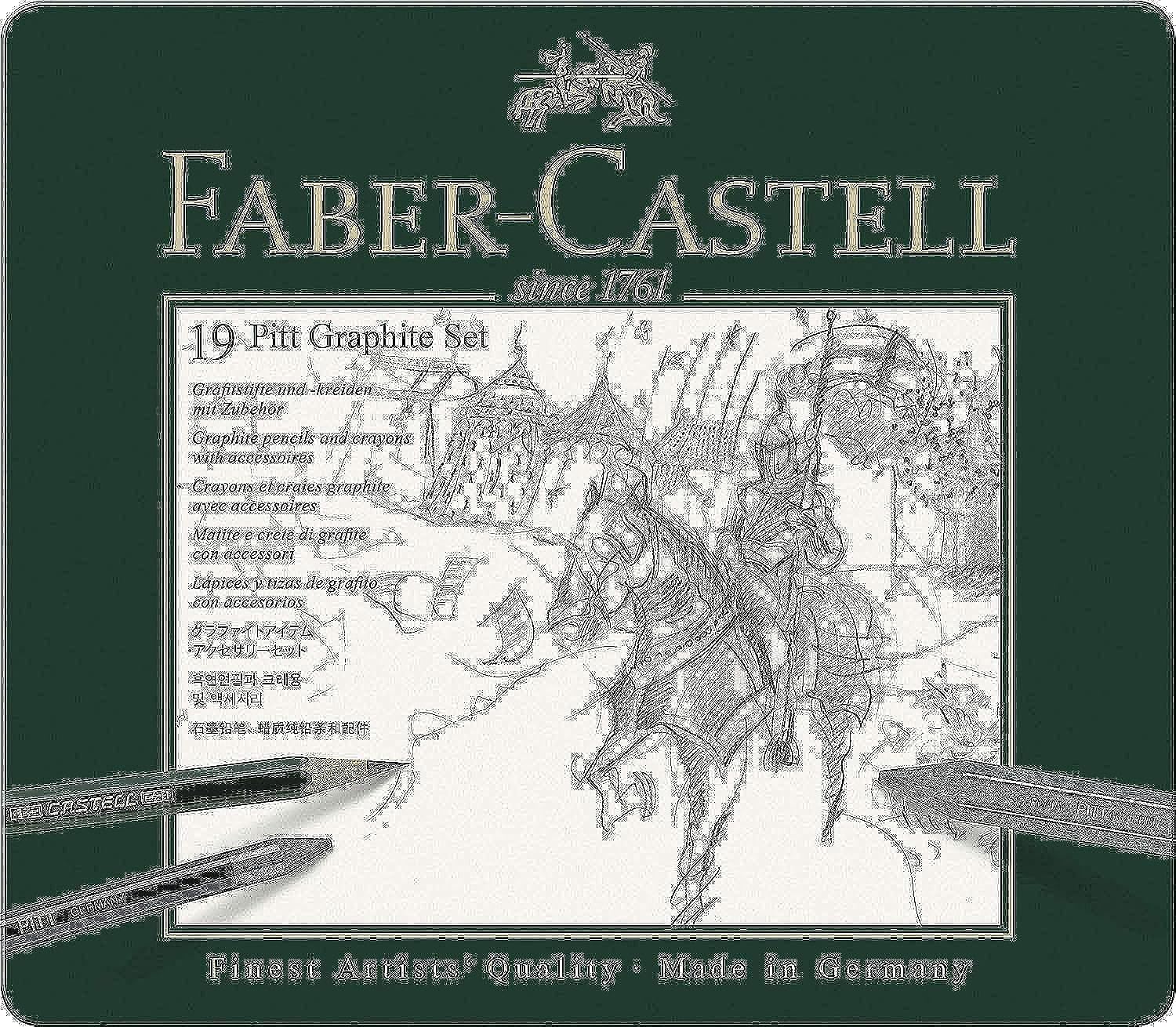 Faber-Castell PITT Graphite 19-Piece Medium Tin Professional Quality Set in a Metal Case With