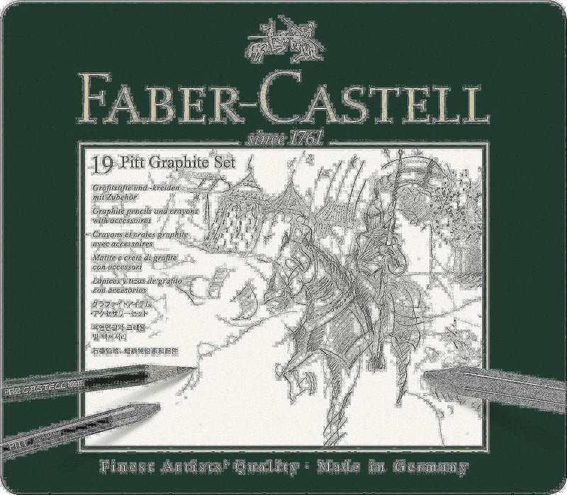 Faber-Castell PITT Graphite 19-Piece Medium Tin Professional Quality Set in a Metal Case With