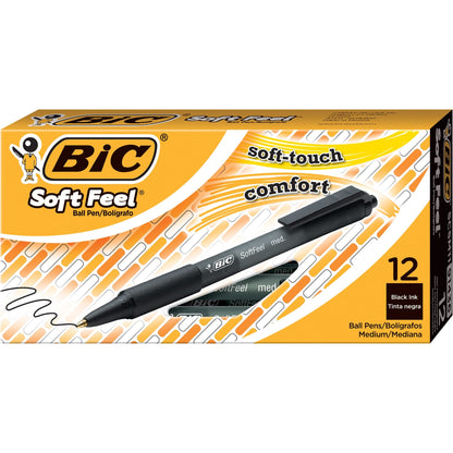 BIC Soft Feel Ballpoint Pens, Retractable Pens, Ideal for School and Office, Medium Point (1.0mm), Black, Pack of 12