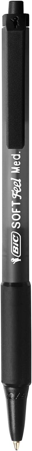 BIC Soft Feel Ballpoint Pens, Retractable Pens, Ideal for School and Office, Medium Point (1.0mm), Black, Pack of 12