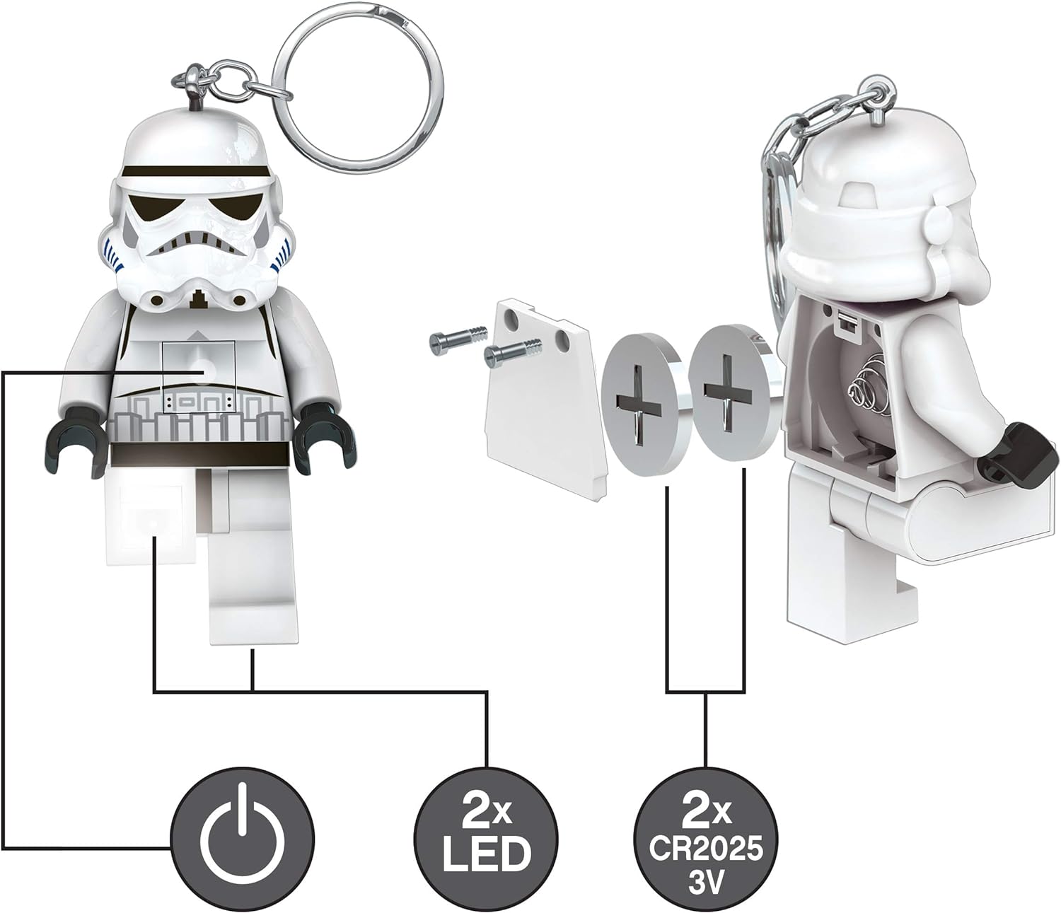 IQ Lego Star Wars Schlüsselanhänger mit LED-Taschenlampe Spielzeuggeschenke für Kinder - 76 mm große Figur - 2 CR2025 Batterien enthalten