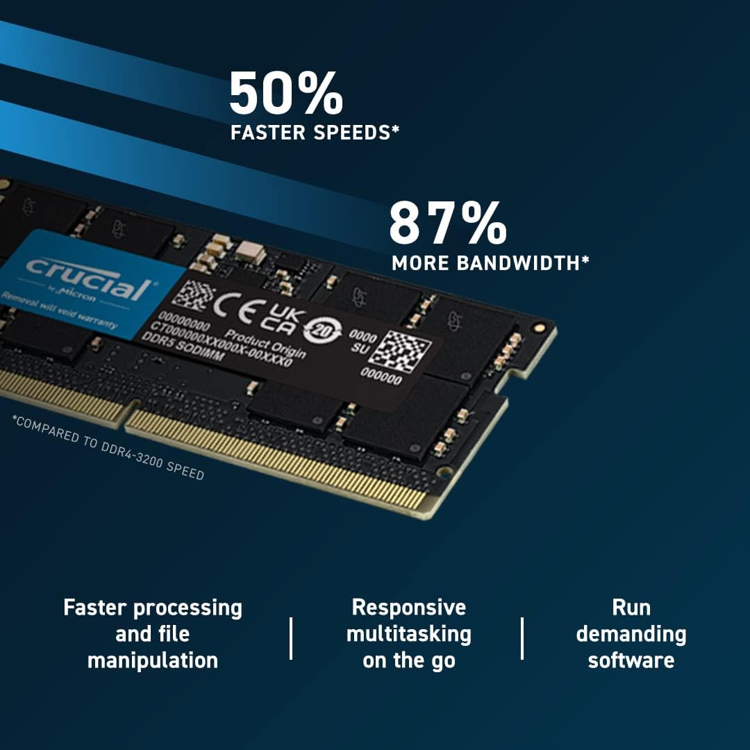 Crucial RAM 8GB DDR5 4800MHz CL40 Laptop Memory CT8G48C40S5