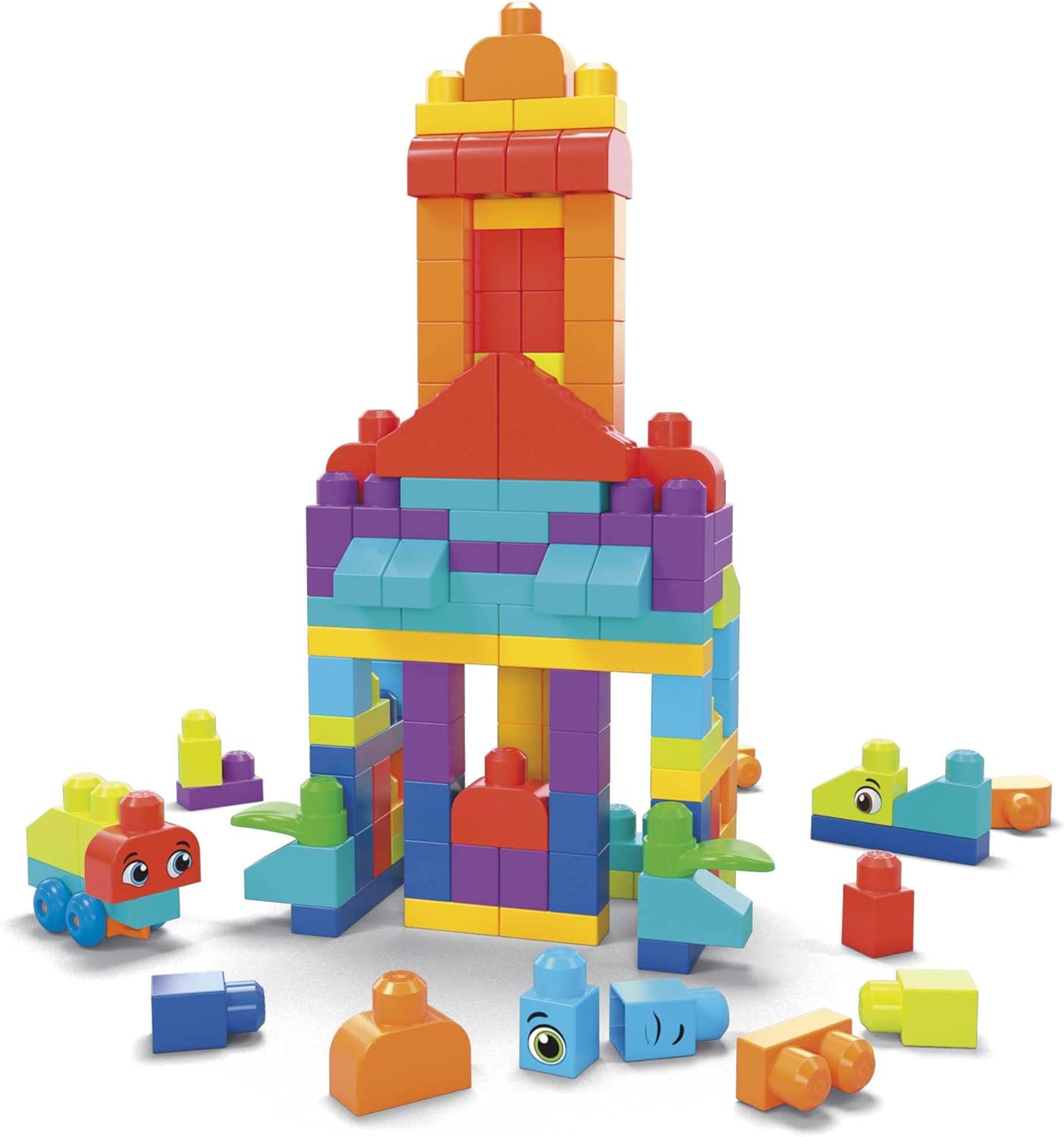 MEGA BLOKS Bigger Building Bag building set with 150 big and colorful building blocks, and 1 storage bag, toy gift set for ages 1 and up