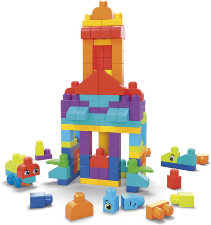 MEGA BLOKS Bigger Building Bag building set with 150 big and colorful building blocks, and 1 storage bag, toy gift set for ages 1 and up