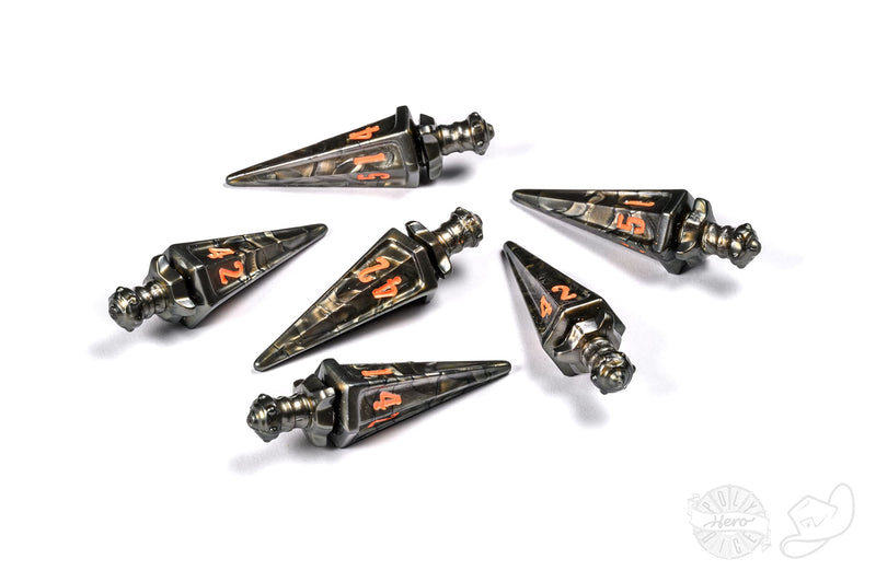 PolyHero Dice: Warrior 6d6 Swords Steel Grey