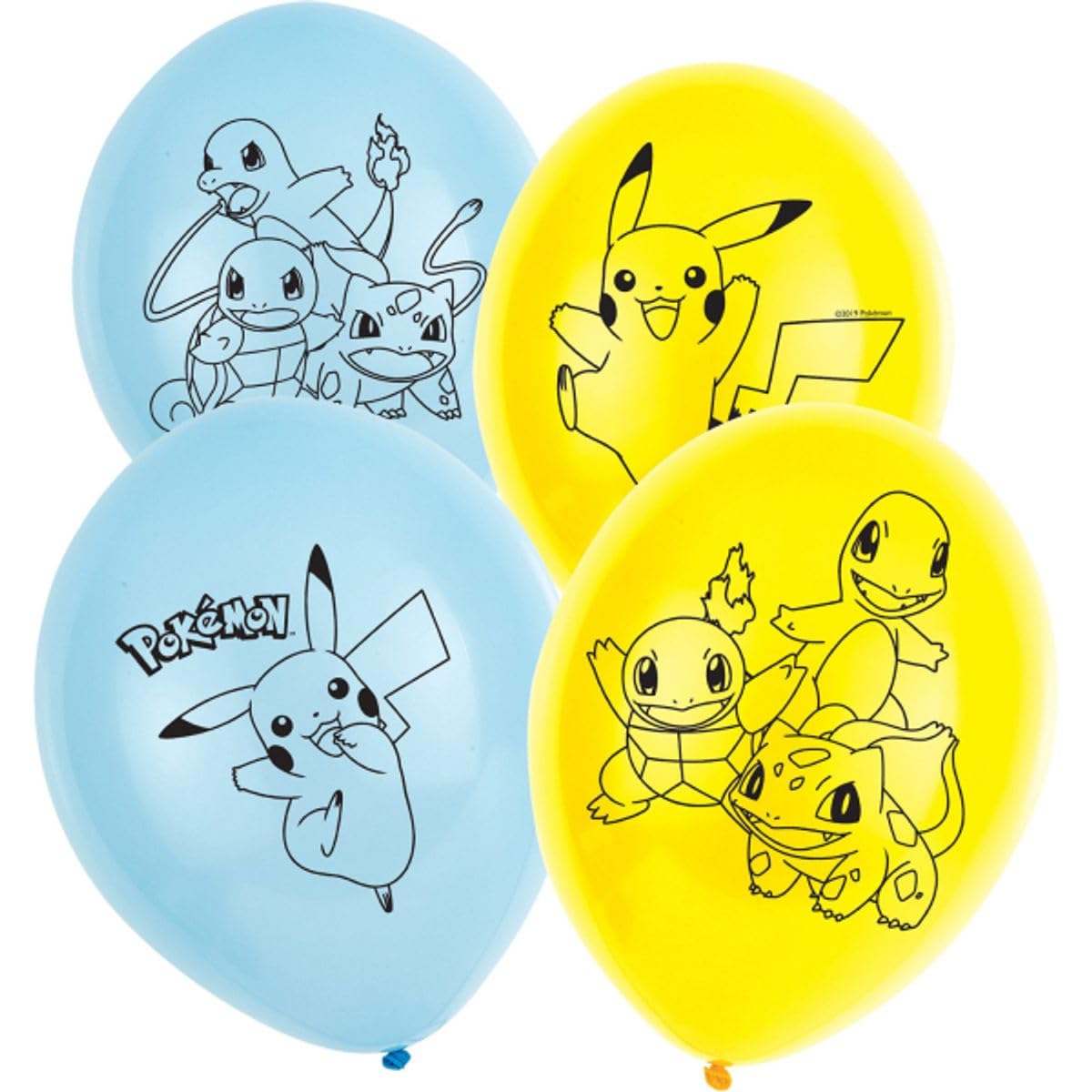 Pokemon 4 Sided Latex Balloons 11"/27.5cm (6pk) Amscan 9904826 Latex ballon, 4-zijdige druk, Pokemon, 6 stuks.