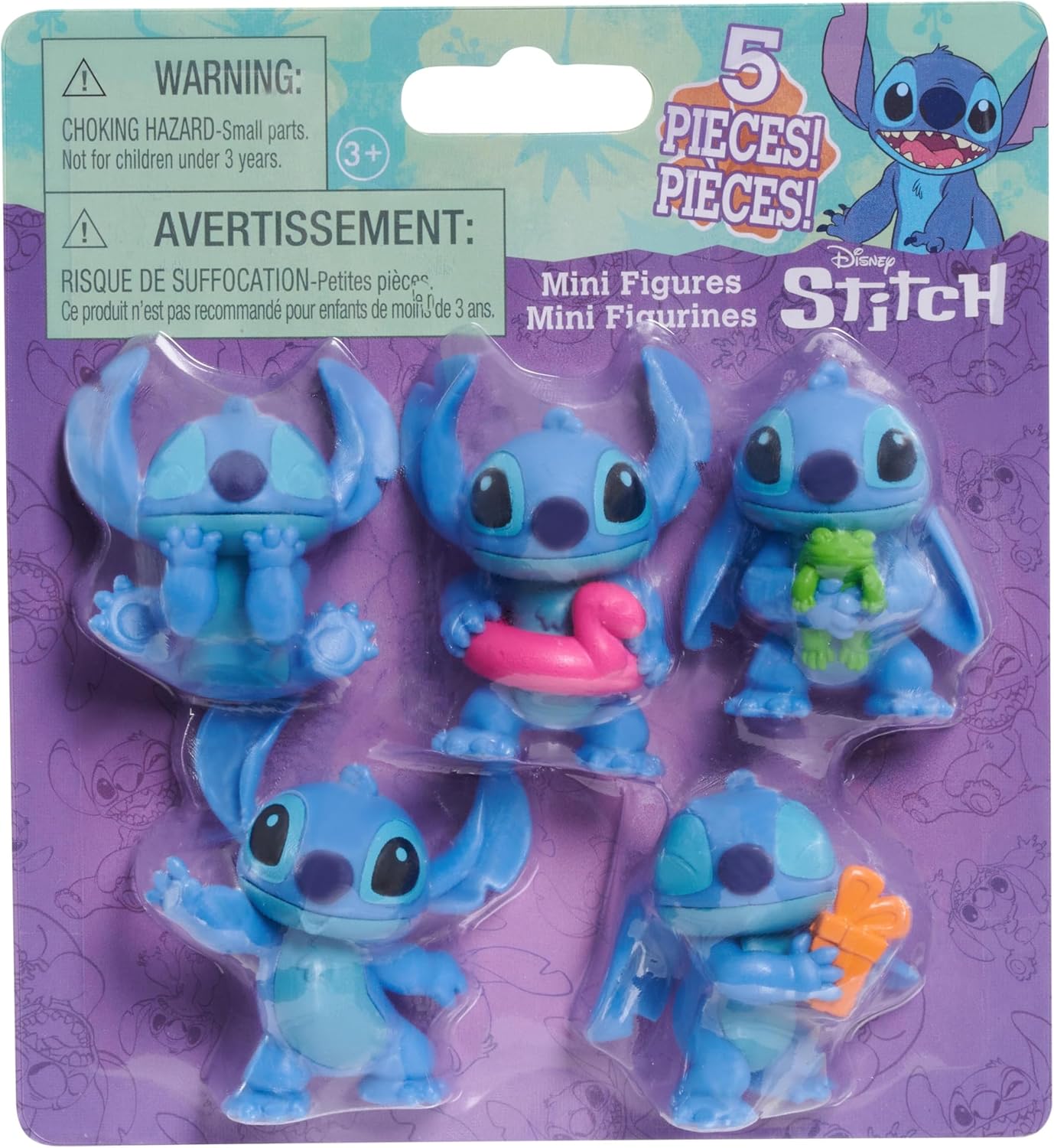 Just Play Disney Stitch Vorteilspackung mit 5 Figuren, 5,7 cm große Sammelfiguren, blau, Alien, Kinderspielzeug ab 3 Jahren