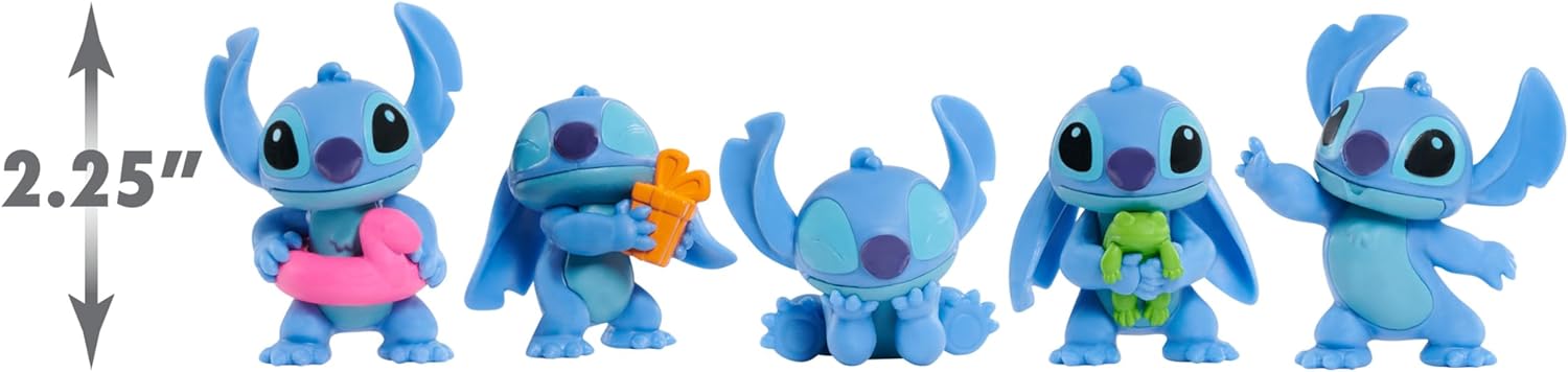 Just Play Disney Stitch Vorteilspackung mit 5 Figuren, 5,7 cm große Sammelfiguren, blau, Alien, Kinderspielzeug ab 3 Jahren